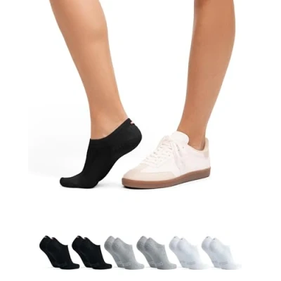 Image of DANISH ENDURANCE 6 Pack Cotton No Show Socks, Silicone heel, Men and Women, 2 x black, white, grey, 8