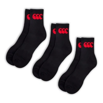 Image of Canterbury Unisex Crew 3 Pack Socks, Black/Red, L