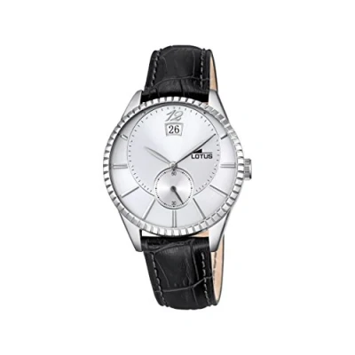 Image of Lotus Men&#039;s Quartz Watch with Silver Dial Analogue Display and Black Leather Strap 18322/1