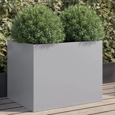 Image of vidaXL Galvanised Steel Planter Silver Rectangular Garden Box 62x47x46cm for Outdoor Use, Corrosion Resistant, Easy Assembly