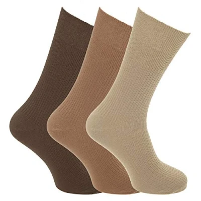 Image of Mens Big Foot Non Elastic Diabetic Socks (3 Pairs) (UK 6 11 EURO 39 45) (Shades Of Brown)