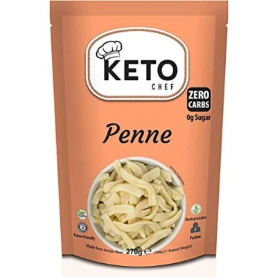 Image of Keto Chef Vegan Penne Pasta Konjac Instant Slim Pasta, Shirataki, Contains Zero Carbs &amp; Sugar, Paleo Friendly Healthy Diet Food, Ready to Eat Pack of 12 (270g)