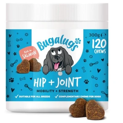 Image of Bugalugs Hip &amp; Joint Supplements for dogs with Green Lipped Mussel dogs, Salmon Oil uk, Glucosamine Dog Treats Supports Joints, Mobility Flexibility