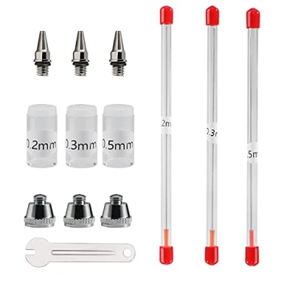 Image of SAGUD Airbrush Nozzle Needle Cap 0.2mm 0.3mm 0.5mm Replacement Accessories Parts with Wrench for Air Brush Spray Gun Kit