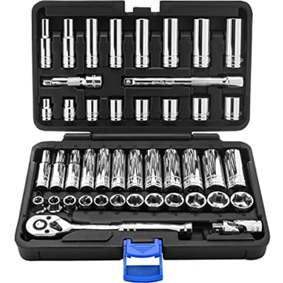 Image of EPAuto 45 Pieces 3/8&quot; Drive Socket Set with 72 Tooth Pear Head Ratchet
