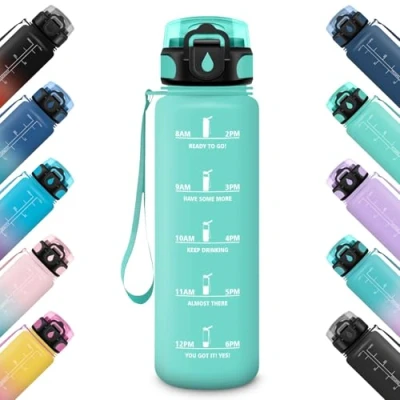Image of HoneyHolly Sports Water Bottle, Leak Proof, 500 ml, Children&#039;s Drinking Motivational with Time Marking, Suitable for Carbonated Drinks, School, Fitness,