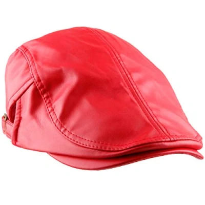Image of KYEYGWO Flat Caps for Men, PU Leather Newsboy Peaked Cabbie Ivy Gatsby Beret Hat Driving Cap(Red)