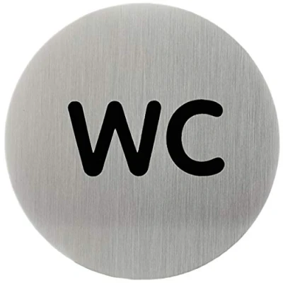 Image of Durable Pictogram Door Sign &quot;WC&quot; 83 mm Made from Stainless Steel Self Adhesive Attachment Ideal for Schools, Hotels, Offices, etc.