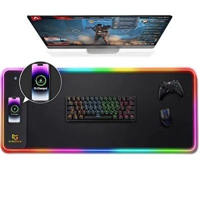 Image of Gimars RGB Gaming Mouse Pad with 15W Wireless Charging, XL Mat 800x300x4mm, 10 LED Light Modes, Large Mousepad Premium Smooth Surface, Non Slip Rubber Base for MacBook PC Laptop Desk