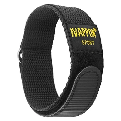 Image of IVAPPON Hook Loop Sport Watch Strap 22mm Nylon Straps Black Fastening Watchband (Silver Stainless Steel Buckle)