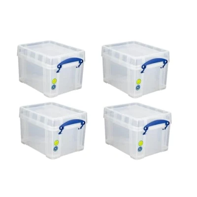 Image of Really Useful Plastic Storage Box 3 Litre Clear (Pack of 4) for DVD CD and Blu Ray Sleeves, Cable Tidy, Charger