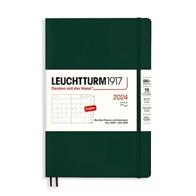 Image of LEUCHTTURM1917 367573 Monthly Planner &amp; Notebook Paperback (B6+) 2024, 16 Months, Softcover, Forest Green, English