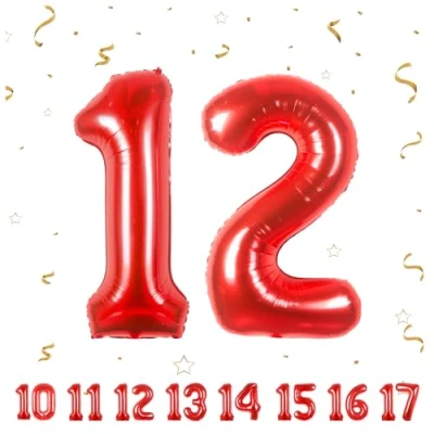 Image of Number Balloons 12,Red 12 Balloon 40 Inch Giant Helium Foil for Boys Girls 12th Birthday Party Decor Anniversary Decorations Supplies