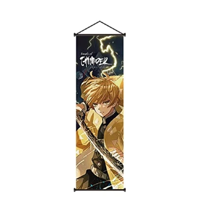 Image of TPone Demon Slayer Poster, Anime Poster Wall Art Scroll, 27.5 x 9.8 Inch Canvas Hanging Paintings Decor for Home Dorm Office (Agatsuma Zenitsu B)