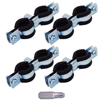 Image of SKIR&#039;CO (4 pcs) Double Pipe Brackets with Rubber Linings for 15 19 mm Pipes, Clamps, Supports Wall and Ceiling Mounting