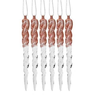 Image of Snow White 6 Pack 12cm Acrylic and Glitter Icicles Christmas Tree Decoration Rose Gold