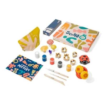 Image of Sculpd Mini Air Dry Clay Kit for Kids Age 4 5 6 Includes Modeling Clay, Colors Paint Set, Paintbrushes, Sculpting Tools, Guide Beginner Pottery with Art Accessories