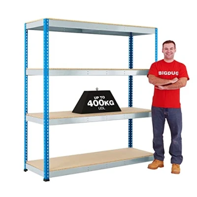 Image of BiGDUG 4 Tier Shelving Unit Heavy Duty Garage Racking 198cm x 122cm 45.5cm 400kg Load Per Shelf 1600kg Bay