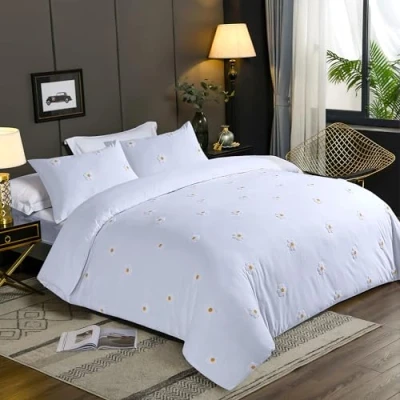 Image of LYMA Bedding Duvet Cover Set Super King Daisy Tufted, OEKO TEX Certified, Ultra Soft NanoPlush Double Brushed Quick Dry &amp; Button Closure, Wrinkle Fade Resistant Quilt with Pillowcases (White)