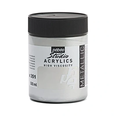 Image of PEBEO 172351 500 ml Studio Acrylic Paint, Iridescent Silver