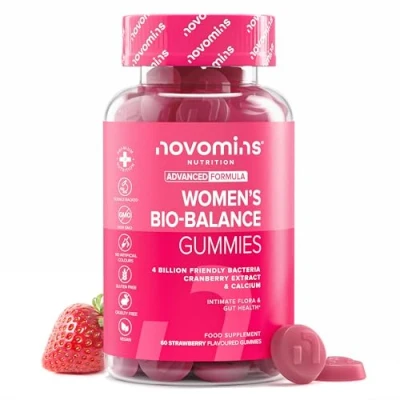 Image of Probiotic Gummies Women’s Bio Balance for Intimate Flora and Gut Health Advanced Multi Strain Formulation Vegan Supplement with Calcium &amp; Cranberry Extract Made by Novomins