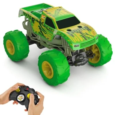 Image of Hot Wheels Monster Trucks 1:15 Scale Gunkster RC Truck, Glows in the Dark, Terrain Action Tires with Off Roading Capability, HTP15