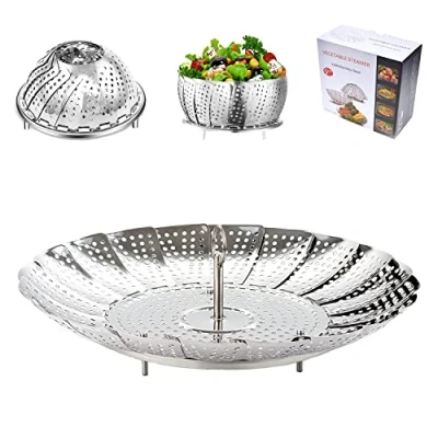 Image of BangShou Steaming Basket for Cooking, Stainless Steel Vegetable Steamer Saucepan, Metal Collapsible Pan Insert Food, Small Folding Veg Petal with Handle (9&#039;&#039;)
