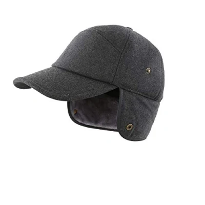 Image of Magracy Men&#039;s Winter Baseball Cap with Visor Warm Fleece Lined Earflap Hat Trapper Hunting Dark Grey L