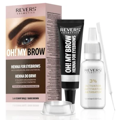 Image of REVERS COSMETICS Eyebrow Dye Kit Dark Brown Ammonia Free, Brow Tint with Argan Oil and Castor Oil, Salon Quality, Natural Result, Lasts Up to 4 Weeks, 15 Applications
