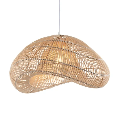 Image of Misra Wire Frame Pendant Ceiling Light Natural Rattan, 1x E27