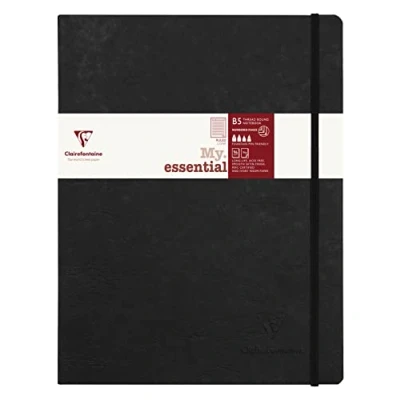 Image of Clairefontaine 794461C Collection Age Bag An Elasticated Notebook Sewn My.Essential Black B5 19x25 cm 192 Lined Numbered Pages 90 g Ivory Paper Glossy Leather Grain Card Cover