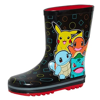 Image of Pokemon Wellies Rubber Wellington Boots For Kids Boys Girls Pikachu Rain Snow Wellys Black 8 UK Child