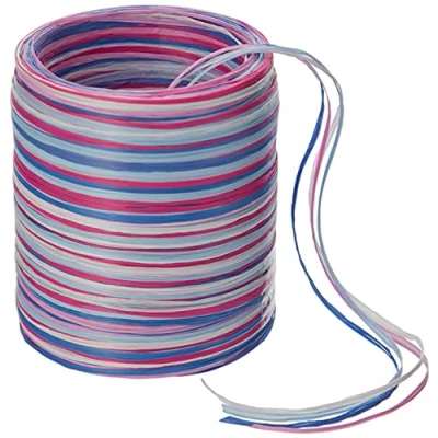 Image of C.E. Pattberg RAFFIA Multicolour pink blue white Ribbon, 55 yards Gift Ribbon for Wrapping Presents, 5 Strand Gifts, Accessories Decorating and Handicrafts, every occasion