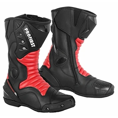 Image of Genuine Leather Motorbike Motorcycle Armoured Boots Long High Ankle Protection Rasing Shoes Sports Cruising Touring Red &amp; Black, UK 8 / EU 42