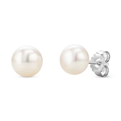 Image of Orovi Classic Pearl Earrings for Women Large Handpicked Cultured Freshwater Pearls 8 10mm Sterling Silver Stud