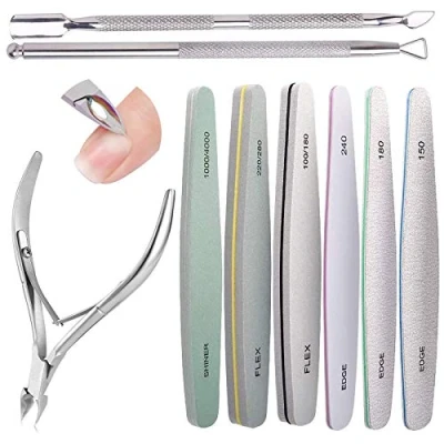 Image of Nail Files, 6 Pcs Professional File and Buffer Double Sided Emery Boards, Cuticle Nippers Pusher Manicure Tools Set for Gel Art Fingernails Toenails (8&quot;)