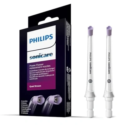 Image of Philips Sonicare Quad Stream F3 Oral Irrigator Nozzle Twin Pack Water Flosser use with Cordless Power (Model HX3062/00)