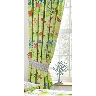 Image of Kids Club Bluebell Woods Lined Curtains Pencil Pleat Headed, Polyester Cotton, Green, 183cm x 168cm(66&quot;x72&quot;)