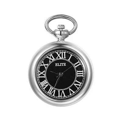 Image of JewelryWe Unisex Pocket Watch Vintage Round Quartz Clip Pendant Necklace