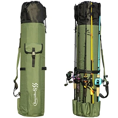 Image of Sougayilang Fishing Rod Bag Canvas Case Organizer Pole Storage and Reel Carrier for Travel, Gift Father, Boyfriend Family Green