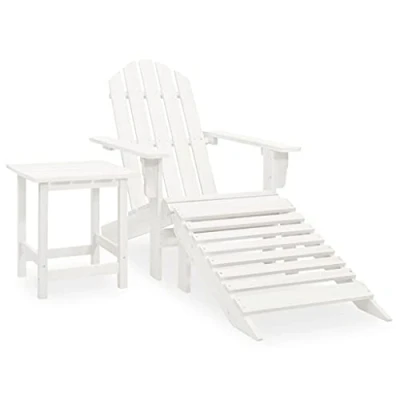 Image of vidaXL Solid Fir Wood Garden Adirondack Chair with Ottoman&amp;Table Outdoor Wooden Armchair and Table Patio Terrance Backyard Seating White