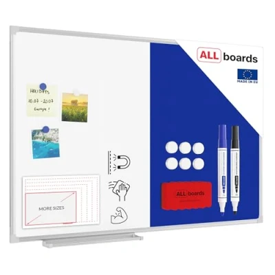 Image of ALLboards Combination Board 2 in 1 Whiteboard &amp; Blue Felt with Aluminium Frame 60x40cm, Pin Magnetic