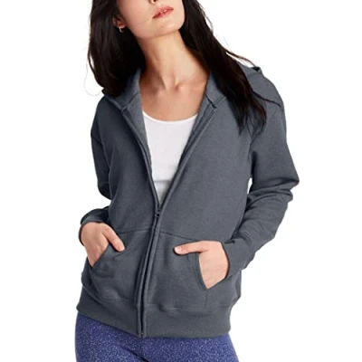 Image of Hanes womensO4637Women&#039;s Fleece Full Zip Hood Long Sleeve Hoody Gray Large