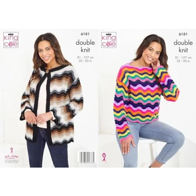 Image of King Cole 6181 Knitting Pattern Womens Wave Sweater and Cardigan in Pricewise DK