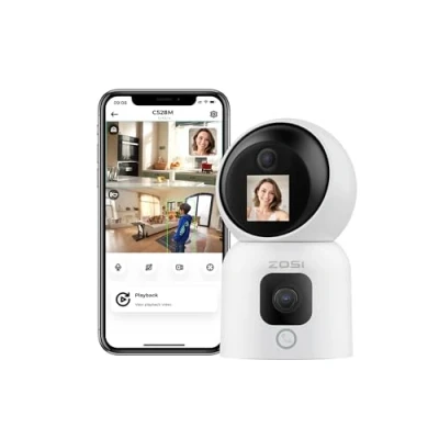 Image of ZOSI 2K Dual Lens WiFi Indoor Camera with Baby/Elder/Pet Monitor, Live Video Talk Home Child Nanny Cam, 360 Views Pan/Tilt &amp; Fixed CCTV Camera, Gesture/One Touch Calling, Auto Tracking, C528M