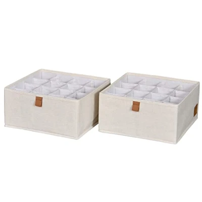 Image of LOVE IT STORE Premium Drawer Box, 2 Piece Organiser for the Wardrobe, Made of Fabric, Reinforced with Cardboard, Set 6 Compartments, Beige, 30 x 15 cm