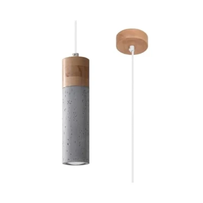 Image of Zane Slim Pendant Ceiling Light Concrete Grey, Natural Wood