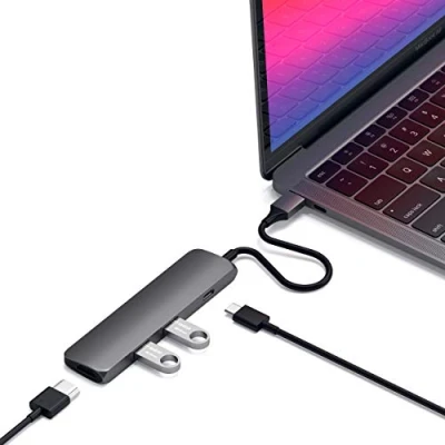 Image of SATECHI Slim Type C Multi Port Adapter with USB Pass Through, 4K HDMI, 3.0 For M2/ M1 MacBook Pro/Air, iPad M2 Mac Mini, iMac (Space Grey)