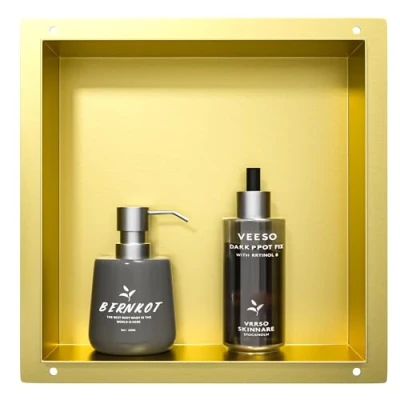 Image of Bernkot Wall Recess Stainless Steel Rimless 30 x 10 cm Shower Niche No Tile Needed, Gold