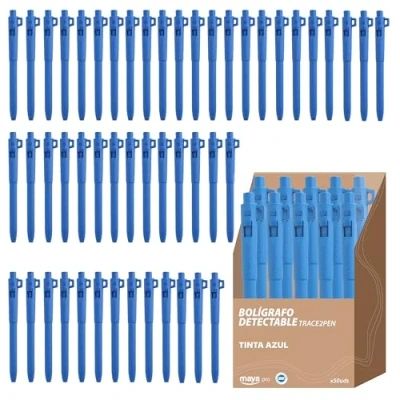 Image of Maya TRACE IT Retractable Pen without Clip, Detectable, Made of Food Grade Polypropylene, Resistant 120ºC, Box 50 Units (Blue Ink)